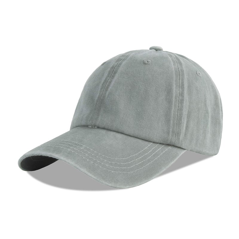 LANGZHEN Unisex Plain Washed Cotton and Denim Baseball Cap Adjustable Dad Hat(Light Grey) - Image 1